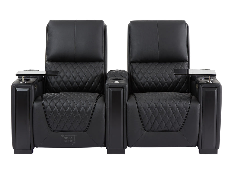 3+2+1 Cinema Sofa Package | 3-Piece Recliner Sofa Suite in Black Real Leather | Power Lumbar, LED Lights, Cup Holders & USB | Assisi | The Sofa Shop