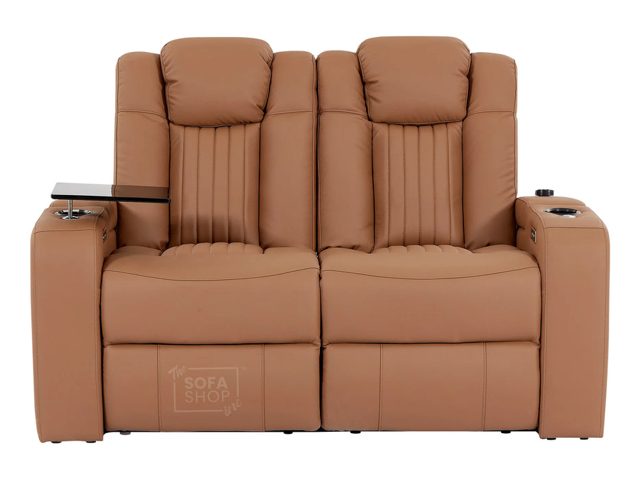 3+2 Smart Recliner Sofa Set | Tan Leather Aire Power Reclining Sofa Suite with Drop-Down Table, Massage, USB & LED | Capri | The Sofa Shop