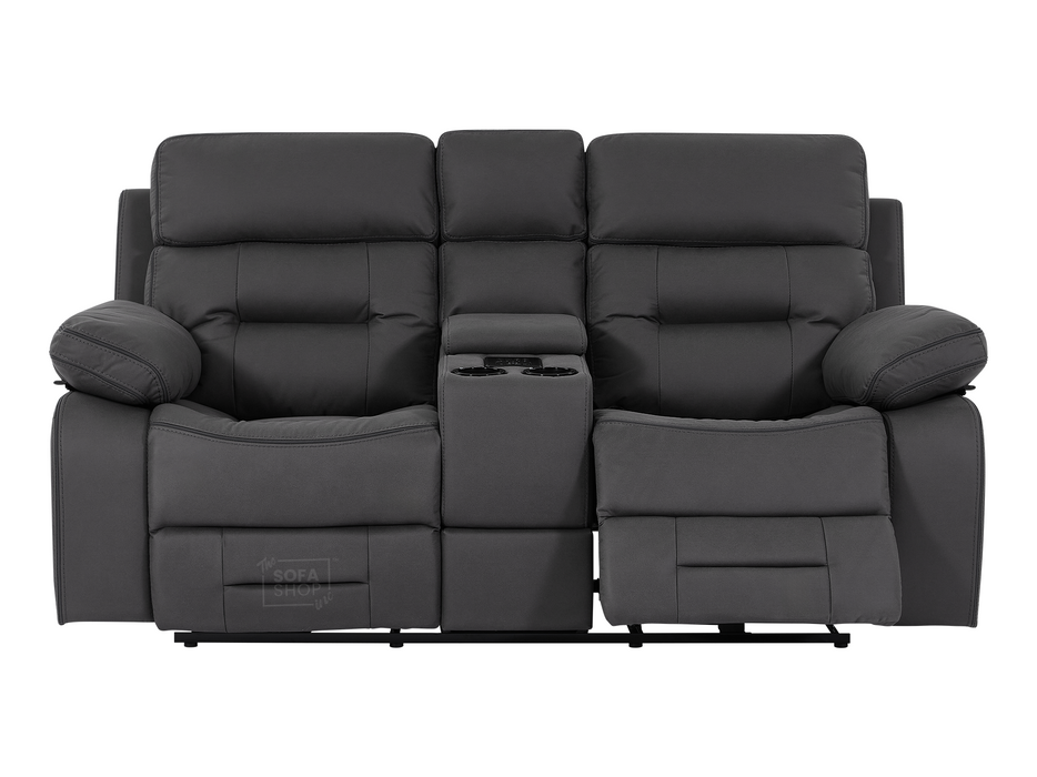 2 Seater Fabric Electric Recliner Cinema Sofa in Grey Fabric with Console, Power Headrest, Power Recliner, Bluetooth, Socket Set, Storage Drawer, USB & Wireless Charging | Sicily | The Sofa Shop