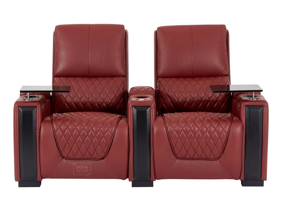 2 Seat Electric Recliner Home Cinema Theatre Sofa | Real Leather Couch in Red + Recline at The Touch of a Button + Storage Boxes | Assisi | The Sofa Shop