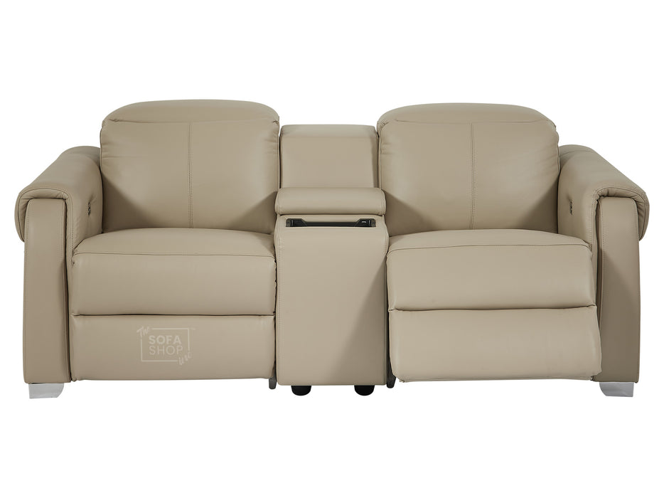 3 2 Electric Recliner Sofa Set with Power Headrest, USB Charging Ports | Beige Leather Sofa | Turin | The Sofa Shop