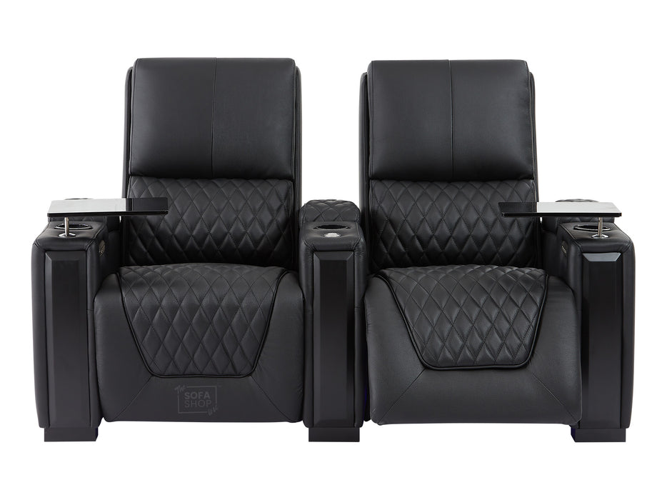 3+2+1 Cinema Sofa Package | 3-Piece Recliner Sofa Suite in Black Real Leather | Power Lumbar, LED Lights, Cup Holders & USB | Assisi | The Sofa Shop