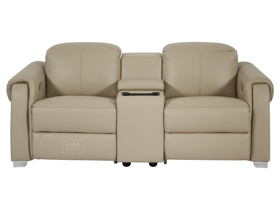 3 2 Electric Recliner Sofa Set with Power Headrest, USB Charging Ports | Beige Leather Sofa | Turin | The Sofa Shop