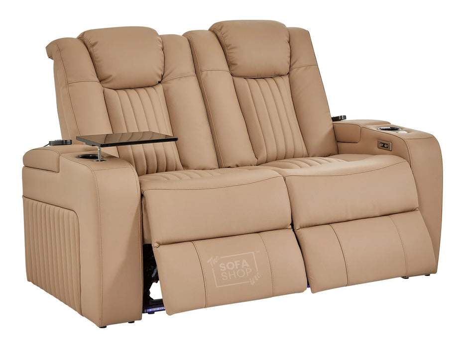 3+2+1 Sofa Set Leather Recliner with USB Charging, Cup Holders, Storage, LED Lights & Massage | Camel Leather Aire | Capri | The Sofa Shop