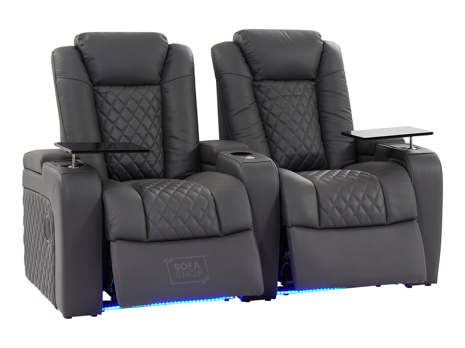 3+2 Piece Electric Home Cinema Theatre Sofa Set | Real Leather Couch Suite Package In Grey + Chilled Cupholders + Console + Power Lumbar + Table | Milano | The Sofa Shop