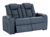 3 2 Electric Recliner Sofa Set with USB Ports, Drink Holders & Storage Boxes - Blue Real Leather 2 Piece Cinema Sofa - Capri