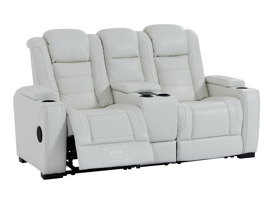 2 Seater Electric Recliner Sofa with Cooler Cupholders, USB, Bluetooth, Wireless Charging & Console | White Real Leather | Napoli | Sofa Shop