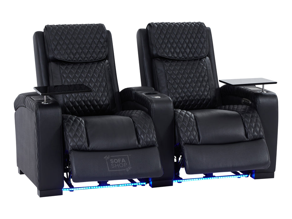 3+2 Piece Electric Home Cinema Theatre Sofa Set | Black Real Leather Couch Suite with Reclining Seats & USB Charging Ports | Torino | Sofa Shop