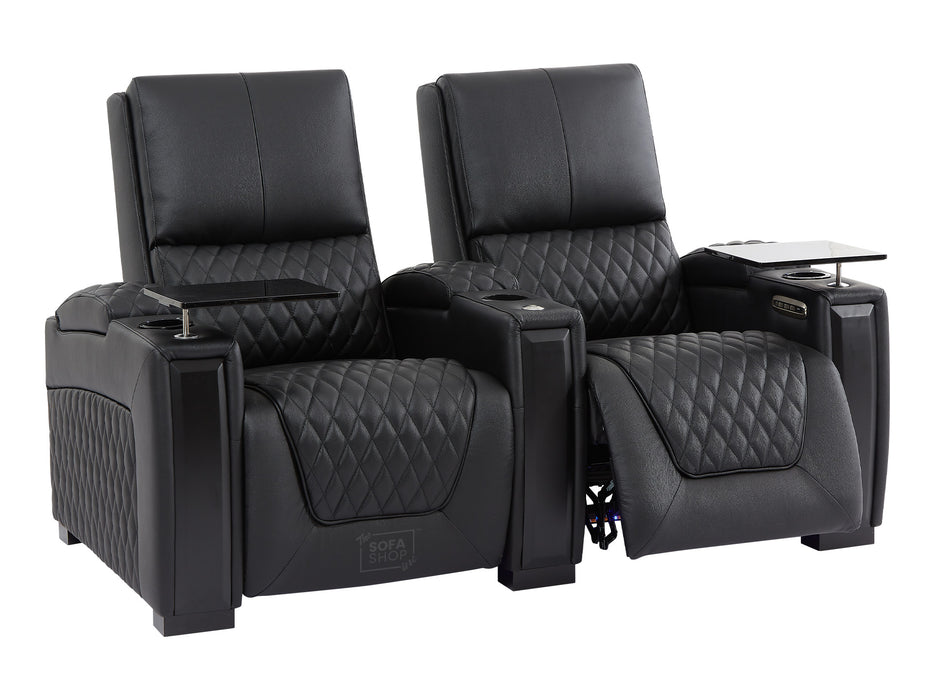 3+2+1 Cinema Sofa Package | 3-Piece Recliner Sofa Suite in Black Real Leather | Power Lumbar, LED Lights, Cup Holders & USB | Assisi | The Sofa Shop