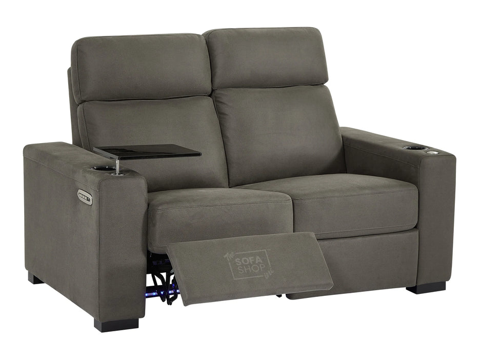 3+2 Sofa Suite. Electric Recliner Two-Piece Sofa Package in Grey Fabric | USBc, Plugs Socket, & Table with Cup Holders | Palmero | The Sofa Shop