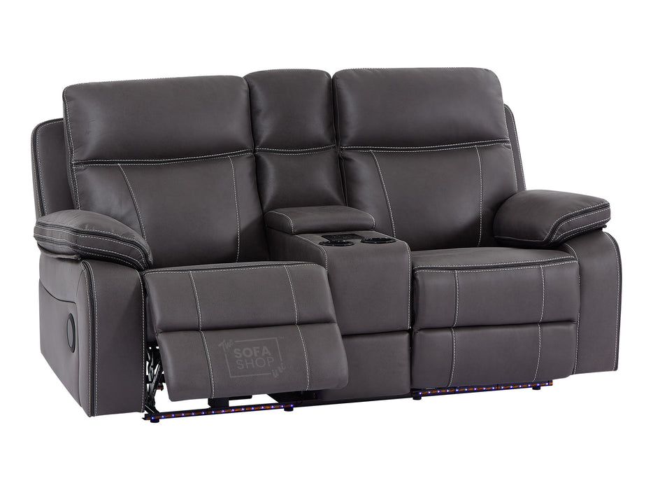 2 Seat Electric Recliner Home Cinema Theatre Sofa | Fabric Couch In Grey + Chilled Cupholders + Console + Power Sockets + USB | Vinsonova | Sofa Shop