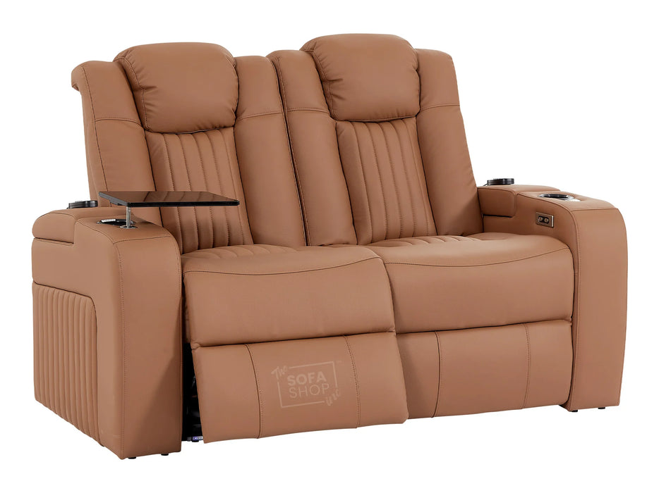 3+2 Smart Recliner Sofa Set | Tan Leather Aire Power Reclining Sofa Suite with Drop-Down Table, Massage, USB & LED | Capri | The Sofa Shop