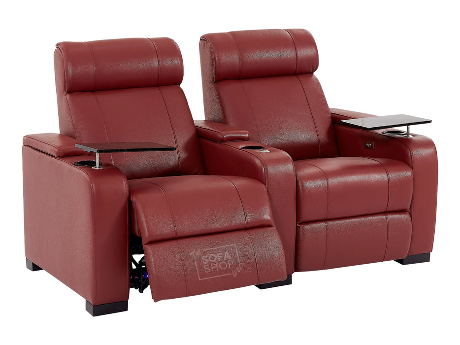 3+2+1 Piece Electric Home Cinema Theatre Sofa Set | Real Leather Couch Suite Package In Red + Chilled Cupholders + Console + Table + Power + Usb + Led Lights | Rimini | The Sofa Shop