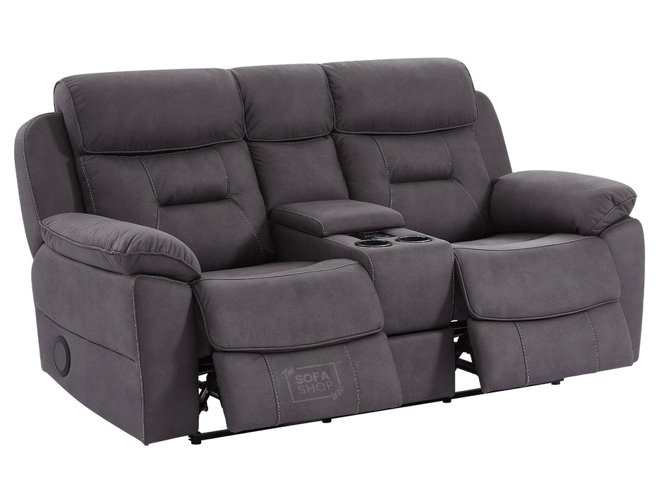 2 Seat Electric Recliner Home Cinema Theatre Sofa | Fabric Couch In Black + Chilled Cupholders + Console + USB | Florence | The Sofa Shop