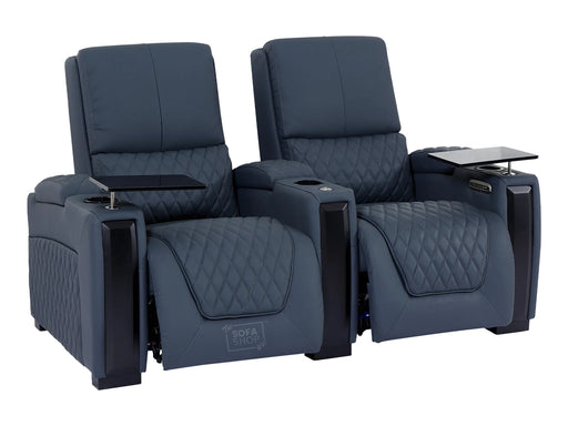 2 Seat Electric Recliner Home Cinema Theatre Sofa | Real Leather Couch in Blue + Detachable Swivel Trays + Premium Cup Holders | Assisi | The Sofa Shop