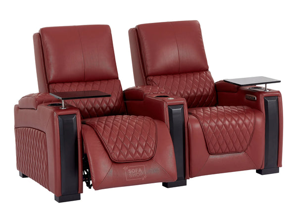 2 Seat Electric Recliner Home Cinema Theatre Sofa | Genuine Leather Couch in Red + Recline at The Touch of a Button + Storage Boxes | Assisi | The Sofa Shop