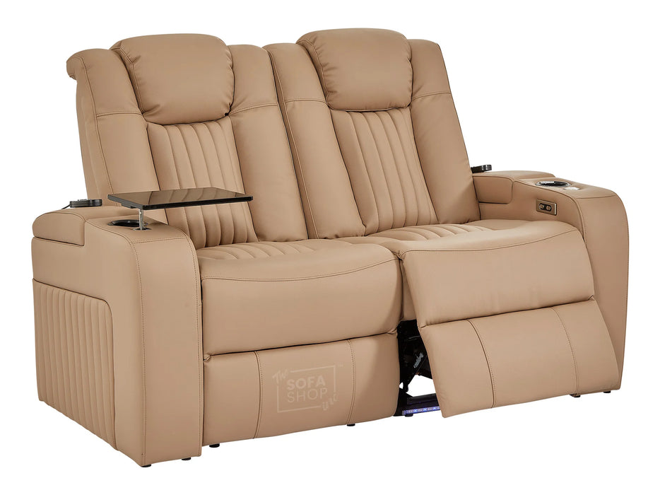 3+2 Leather Recliner Sofa with USB Charging, Cup Holders, Storage, LED Lights & Massage | Beige Leather | Capri | The Sofa Shop