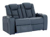 Electric Recliner Cinema Sofa Set 3 2 1 in Blue Real Leather with Cup Holders, Storage Boxes, and USB Ports - Capri