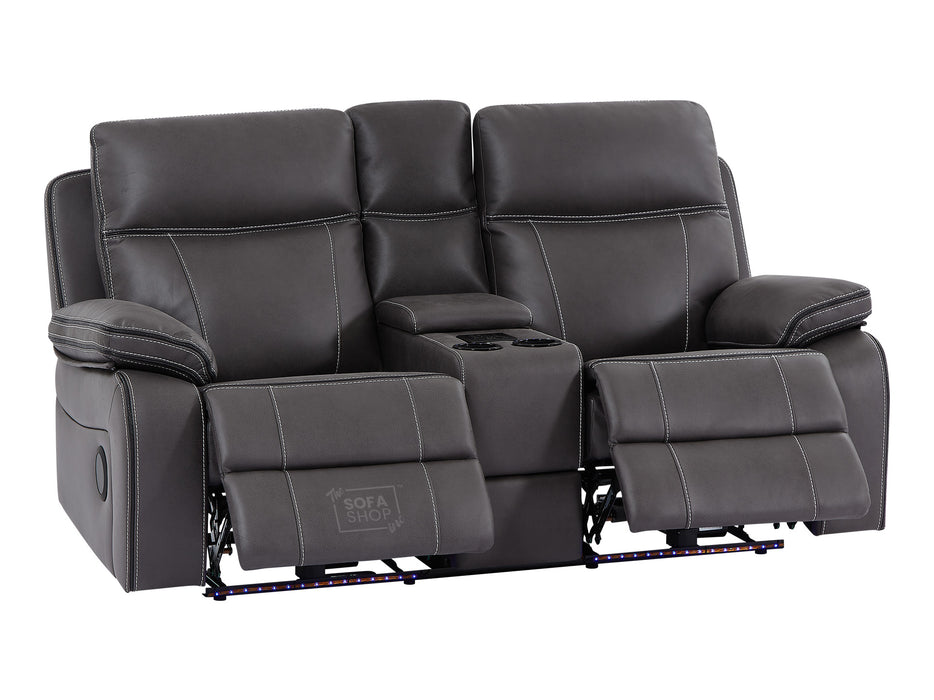 2 Seat Electric Recliner Home Cinema Theatre Sofa | Fabric Couch In Grey + Chilled Cupholders + Console + Power Sockets + USB | Vinsonova | Sofa Shop