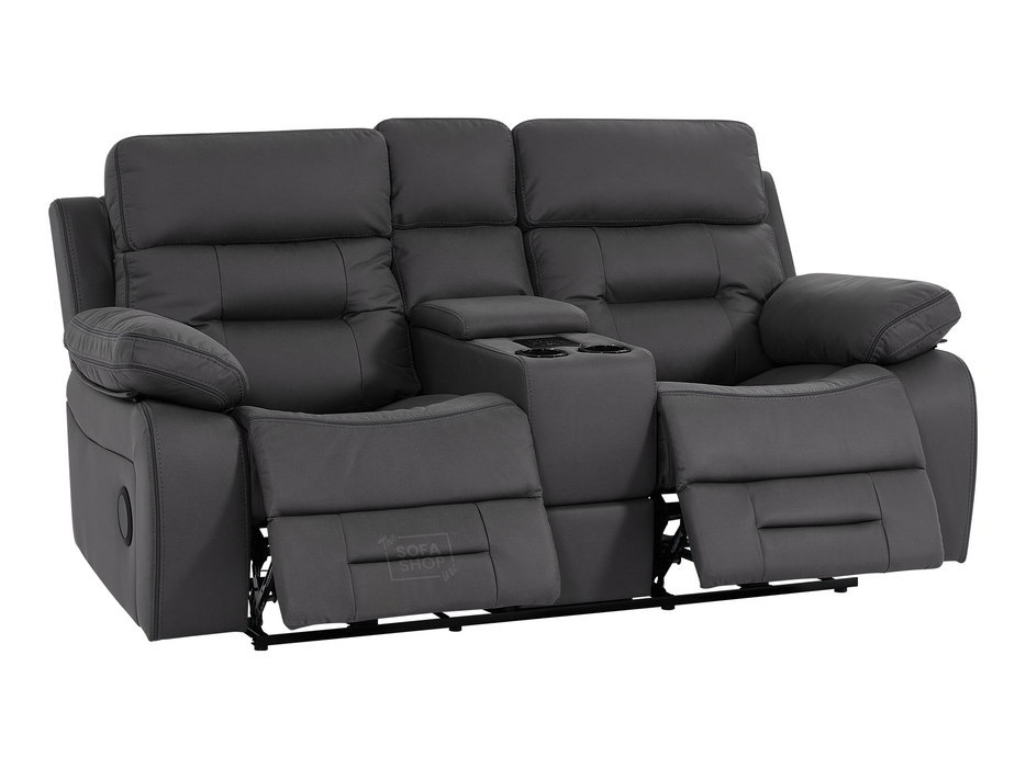 3+2 Seater Grey Fabric Sofas with Drop-Down Table, Power Headrest, Power Recliner, Bluetooth, Socket Set, Storage Drawer, USB & Wireless Charging | Grey Fabric | Sicily | The Sofa Shop