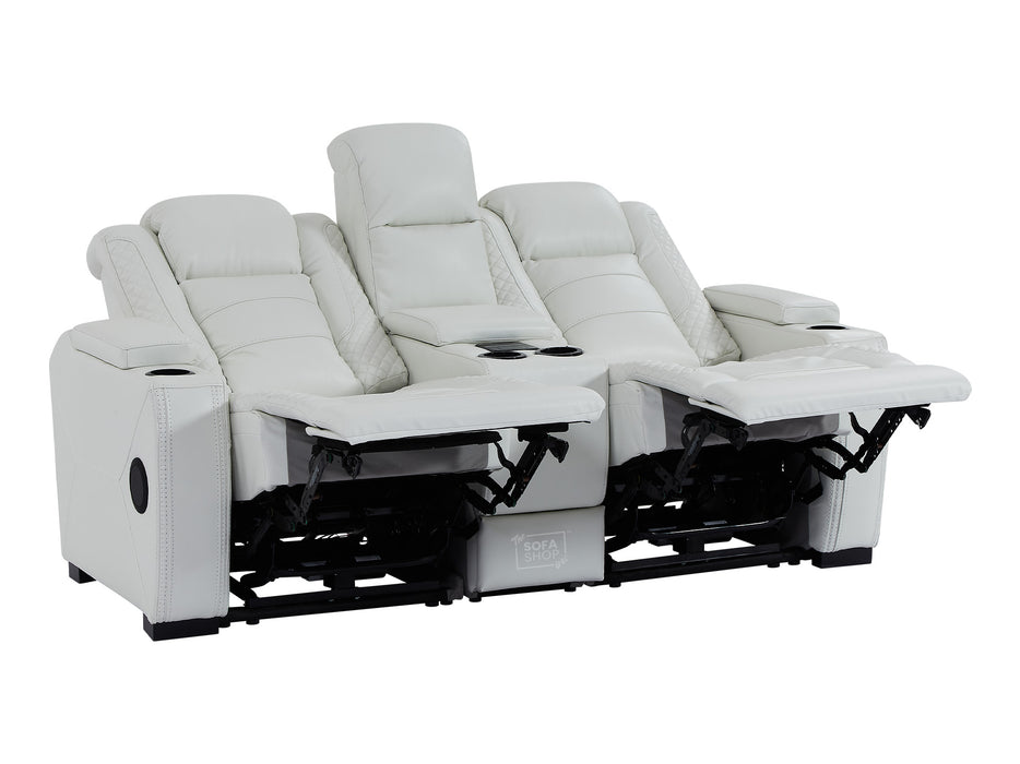 2 Seater Electric Recliner Sofa with Cooler Cupholders, USB, Bluetooth, Wireless Charging & Console | White Real Leather | Napoli | Sofa Shop