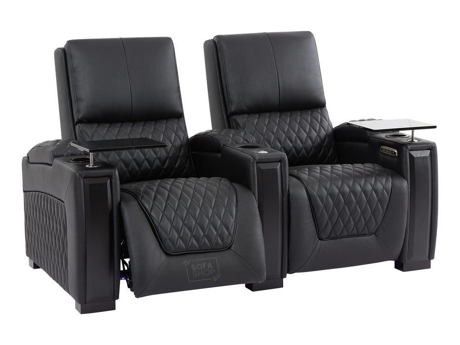 3+2+1 Cinema Sofa Package | 3-Piece Recliner Sofa Suite in Black Real Leather | Power Lumbar, LED Lights, Cup Holders & USB | Assisi | The Sofa Shop