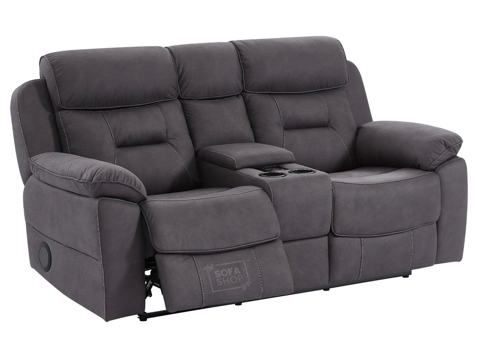 2 Seat Electric Recliner Home Cinema Theatre Sofa | Fabric Couch In Black + Chilled Cupholders + Console + LED Lights + USB | Florence | The Sofa Shop