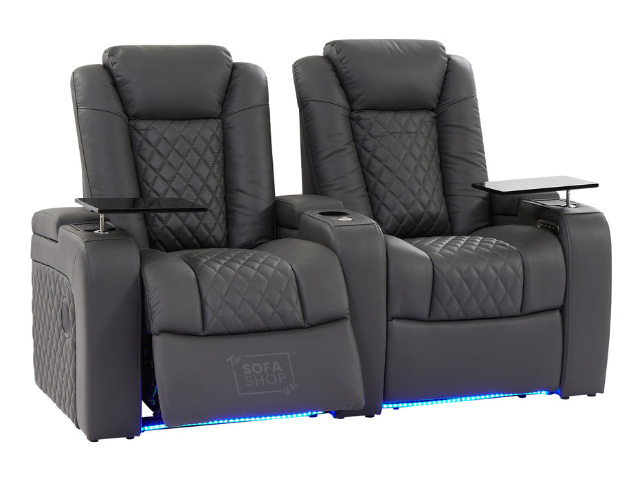 3+2+1 Real Leather Recliner Sofa Set | 3 Piece Power Cinema Sofa In Grey with USB, Chilling Cup Holders & Speakers | Milano | The Sofa Shop