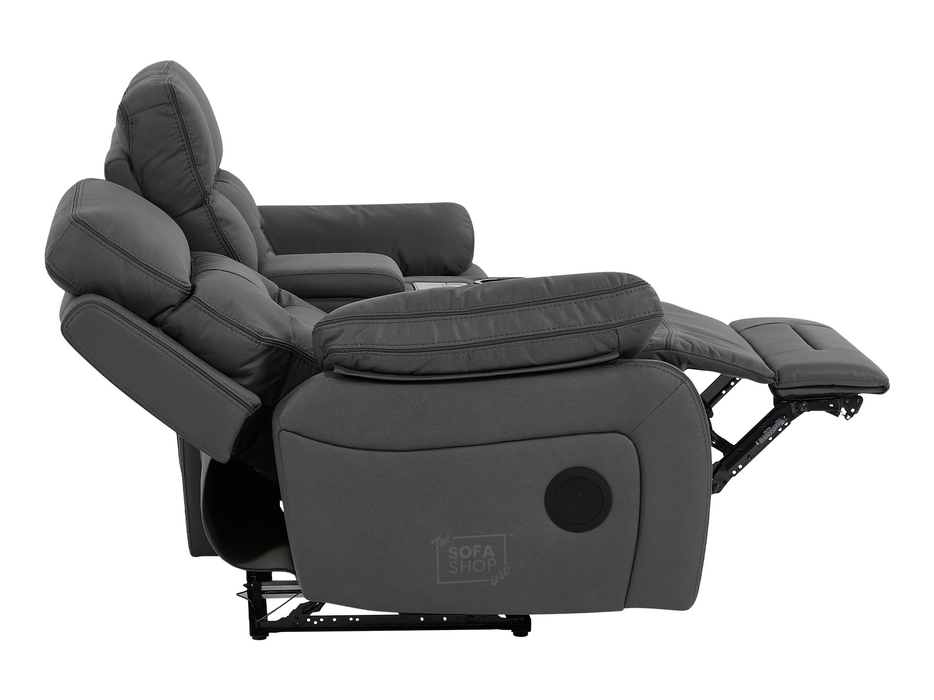 3+2+1 Seater Grey Fabric Sofas with Drop-Down Table, Power Headrest, Power Recliner, Bluetooth, Socket Set, Storage Drawer, USB Port | Sicily | The Sofa Shop