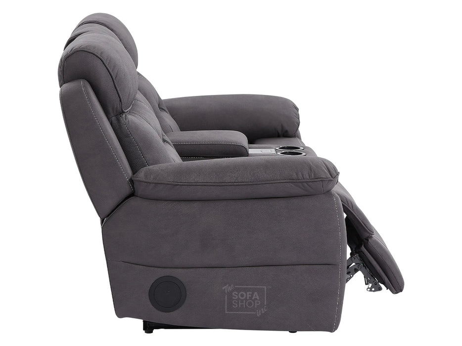 2 Seat Electric Recliner Home Cinema Theatre Sofa | Fabric Couch In Black + Chilled Cupholders + Console + USB | Florence | The Sofa Shop