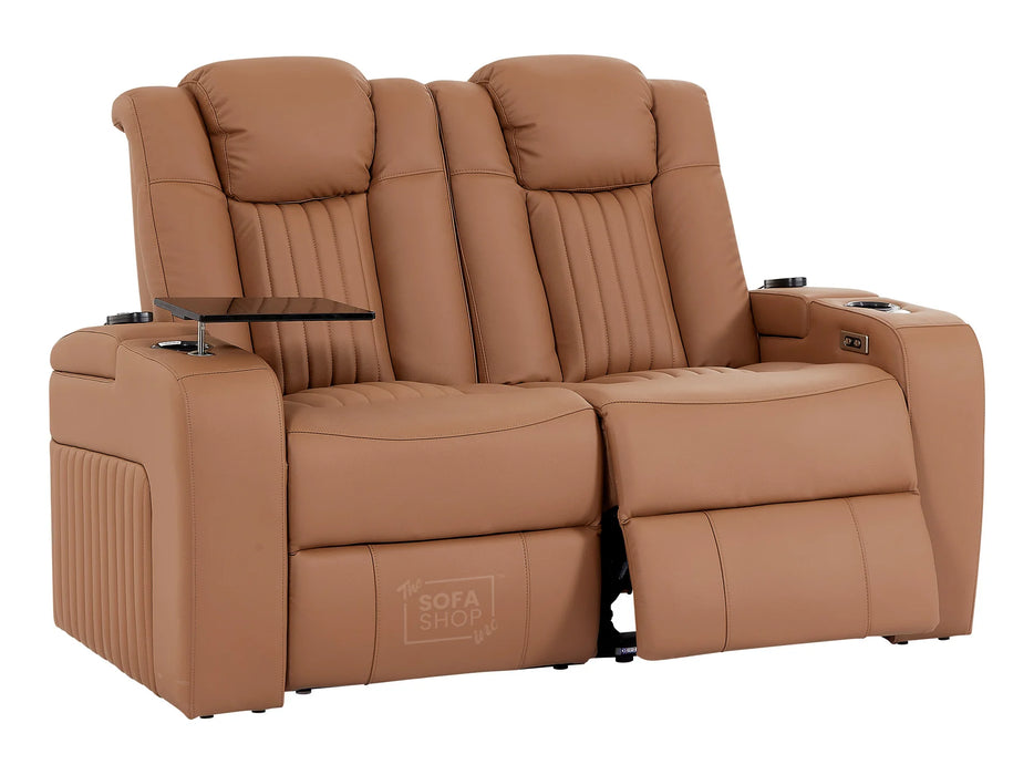 3+2 Smart Recliner Sofa Set | Tan Leather Aire Power Reclining Sofa Suite with Drop-Down Table, Massage, USB & LED | Capri | The Sofa Shop