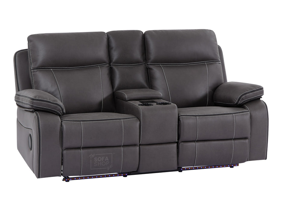 2 Seat Electric Recliner Home Cinema Theatre Sofa | Fabric Couch In Grey + Chilled Cupholders + Console + Power Sockets + USB | Vinsonova | Sofa Shop