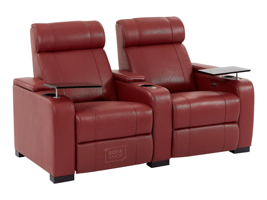 3+2+1 Piece Electric Home Cinema Theatre Sofa Set | Real Leather Couch Suite Package In Red + Chilled Cupholders + Console + Table + Power + Usb + Led Lights | Rimini | The Sofa Shop