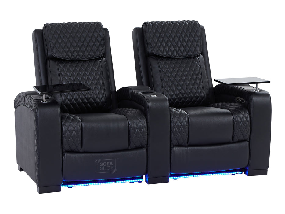 3+2+1 Piece Electric Home Cinema Theatre Sofa Set | Real Leather Couch Suite Package In Black + Power + Speakers + USB | Torino | The Sofa Shop