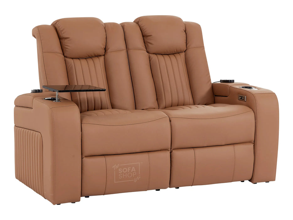 3+2 Smart Recliner Sofa Set | Tan Leather Aire Power Reclining Sofa Suite with Drop-Down Table, Massage, USB & LED | Capri | The Sofa Shop