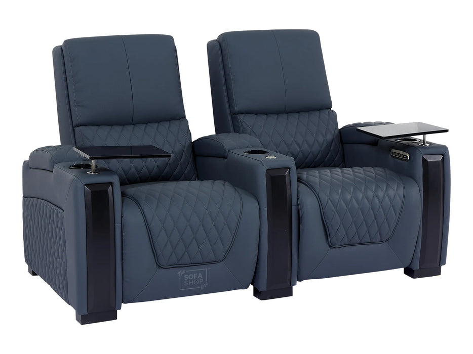 3+2 Recliner Cinema Sofa Suite | Electric Home Theatre Seats in Blue Genuine Leather with Cooling Cup Holders, LED & USB | Assisi | Sofa Shop