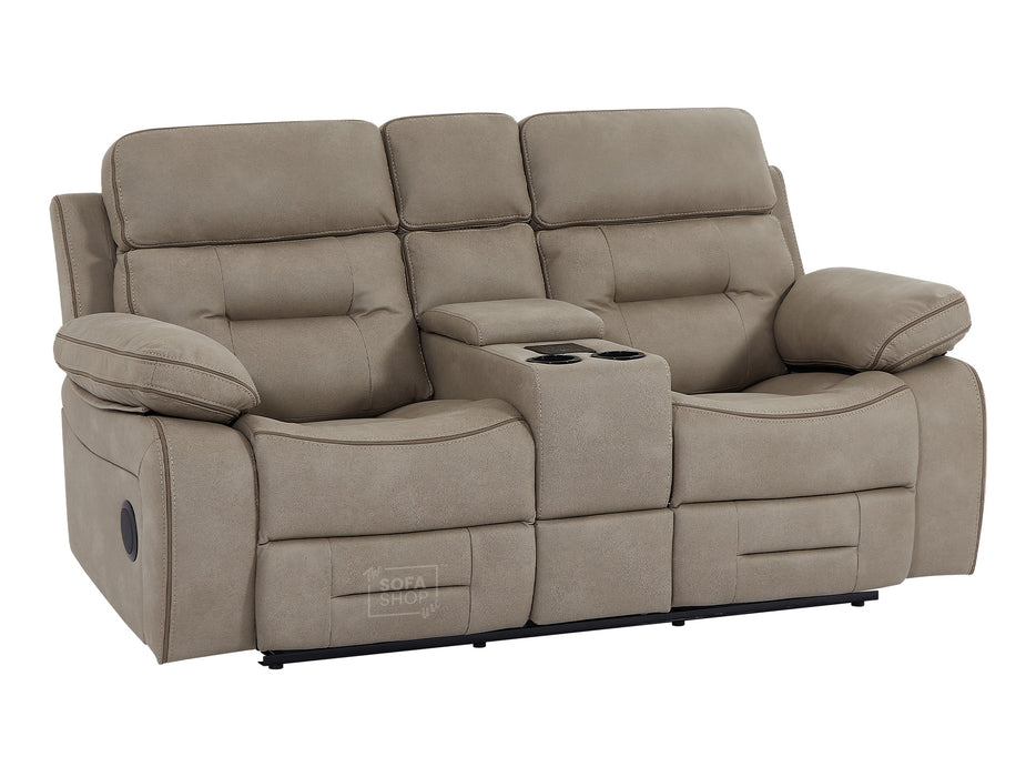 2 Seater Fabric Electric Recliner Cinema Sofa in Beige Fabric with Console, Power Headrest, Power Recliner, Bluetooth, Socket Set, Storage Drawer, USB & Wireless Charging | Sicily | The Sofa Shop