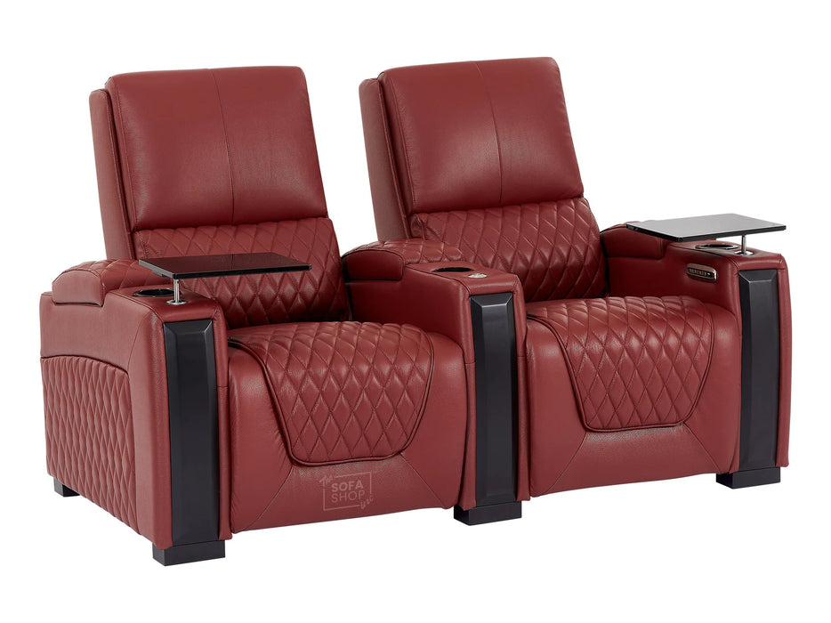 2 Seat Electric Recliner Home Cinema Theatre Sofa | Real Leather Couch in Red + Recline at The Touch of a Button + Storage Boxes | Assisi | The Sofa Shop