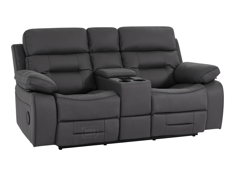 3+2 Seater Grey Fabric Sofas with Drop-Down Table, Power Headrest, Power Recliner, Bluetooth, Socket Set, Storage Drawer, USB & Wireless Charging | Grey Fabric | Sicily | The Sofa Shop