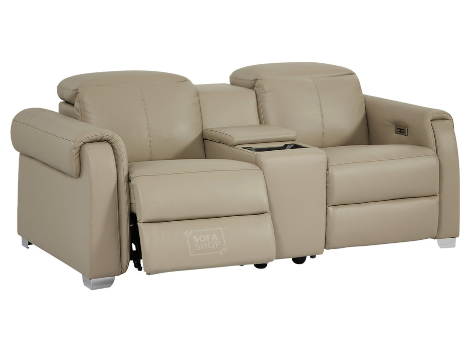 3 2 Electric Recliner Sofa Set with Power Headrest, USB Charging Ports | Beige Leather Sofa | Turin | The Sofa Shop