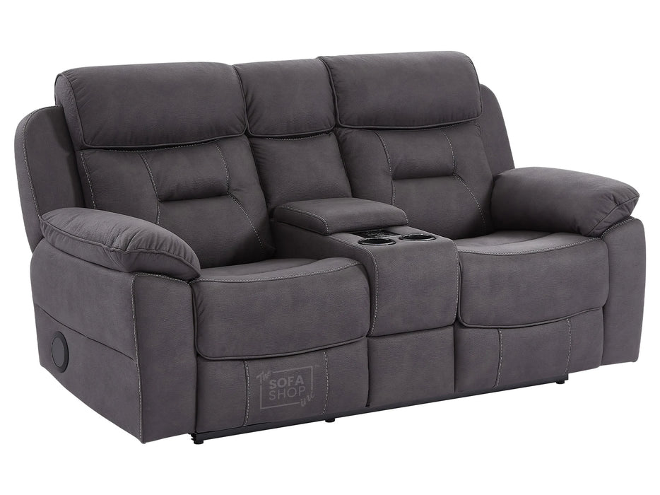 2 Seat Electric Recliner Home Cinema Theatre Sofa | Fabric Couch In Black + Chilled Cupholders + Console + LED Lights + USB | Florence | The Sofa Shop