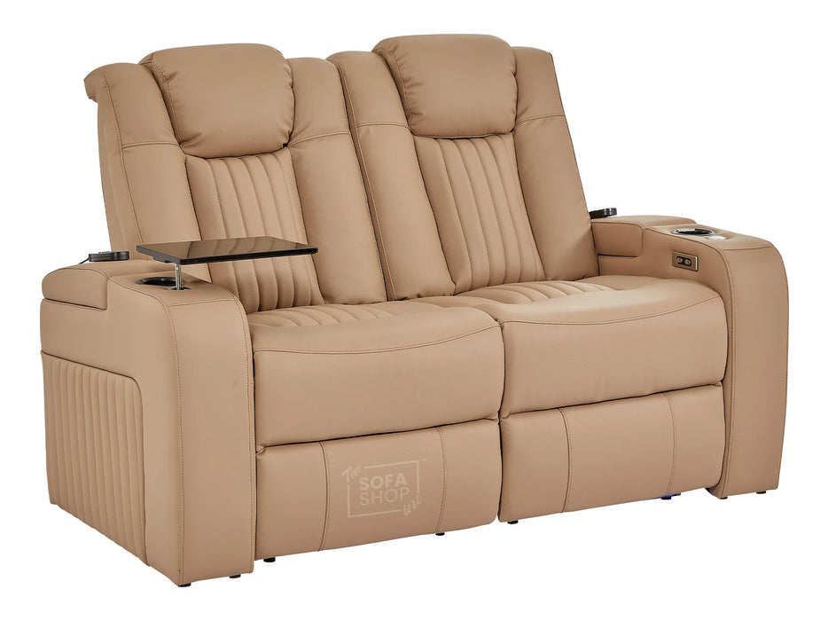 3+2+1 Sofa Set Leather Recliner with USB Charging, Cup Holders, Storage, LED Lights & Massage | Camel Leather Aire | Capri | The Sofa Shop