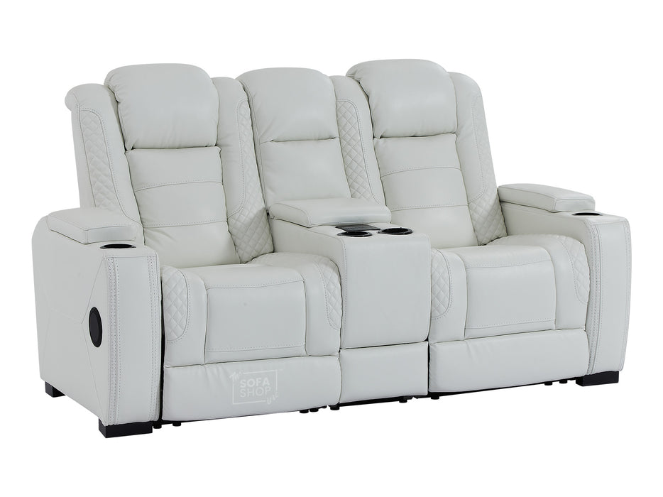 2 Seater Electric Recliner Sofa with Cooler Cupholders, USB, Bluetooth, Wireless Charging & Console | White Real Leather | Napoli | Sofa Shop