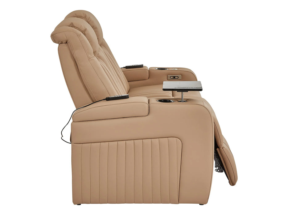 3+2 Leather Recliner Sofa with USB Charging, Cup Holders, Storage, LED Lights & Massage | Beige Leather | Capri | The Sofa Shop