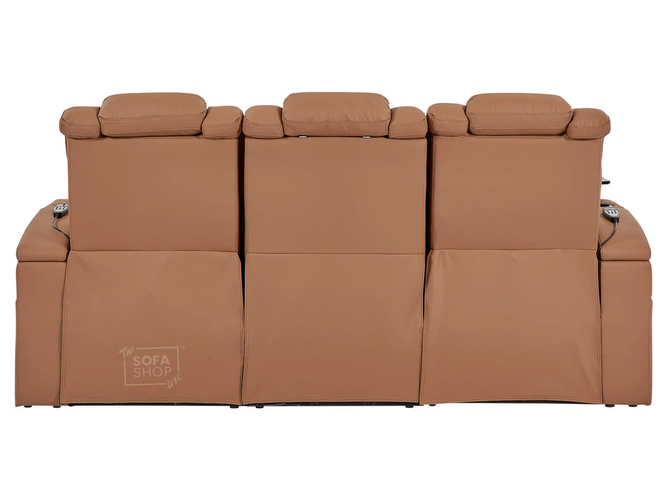 3 Seater Power Recliner Sofa with USB Charging, Cup Holders, Storage, LED Lights & Massage | Tan Leather Aire | Capri | The Sofa Shop