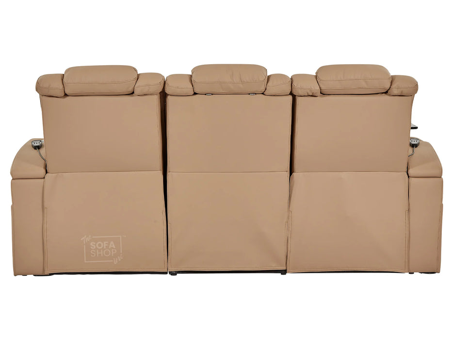 3+1 Smart Reclining Sofa Package | 2 Piece Power Home Theatre Couch in Camel Leather Aire with Massage, LED Cupholders & Table | Capri | The Sofa Shop