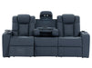 3 2 Electric Recliner Sofa Set with USB Ports, Drink Holders & Storage Boxes - Blue Real Leather 2 Piece Cinema Sofa - Capri