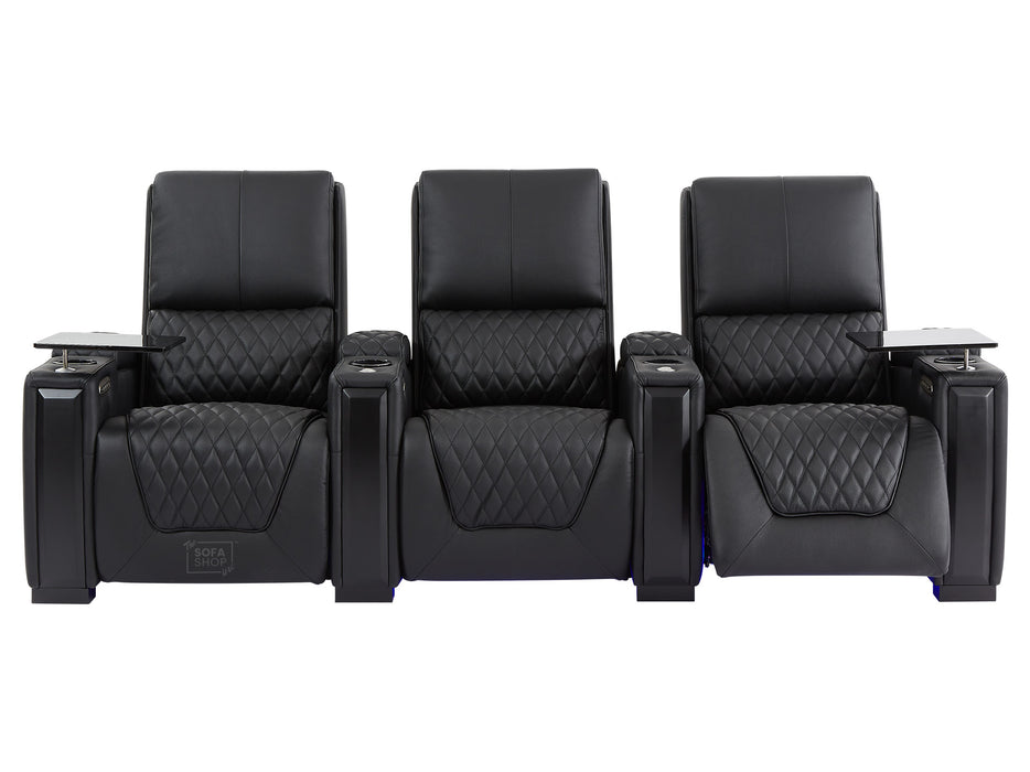 3+2+1 Cinema Sofa Package | 3-Piece Recliner Sofa Suite in Black Real Leather | Power Lumbar, LED Lights, Cup Holders & USB | Assisi | The Sofa Shop