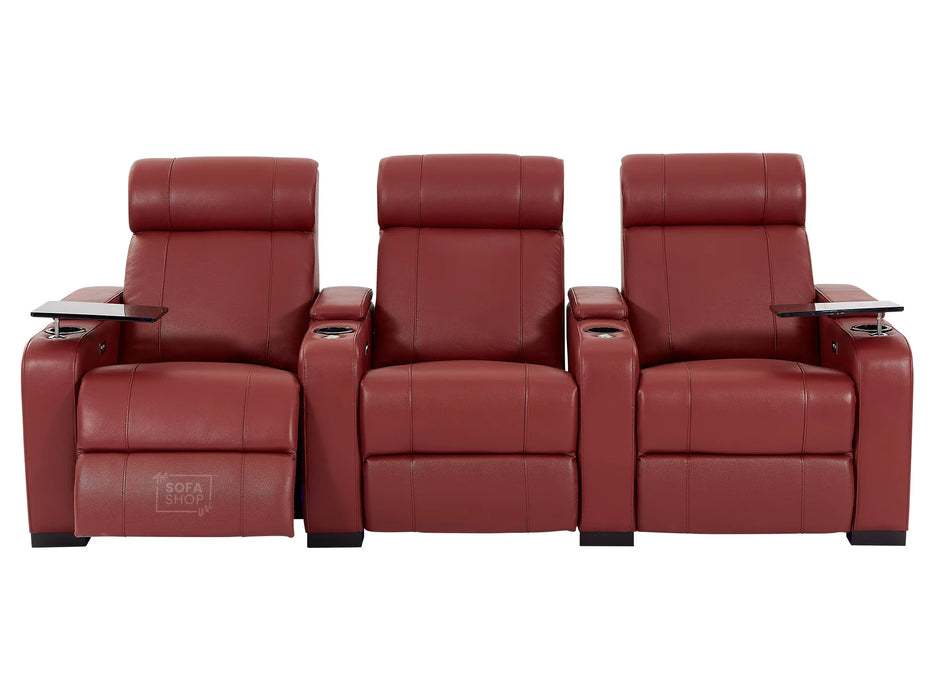 3+1 Recliner Electric Sofa Package | 2-Piece Genuine Leather Home Theatre Set in Red with Power Seats, Table & USB  | Rimini | The Sofa Shop