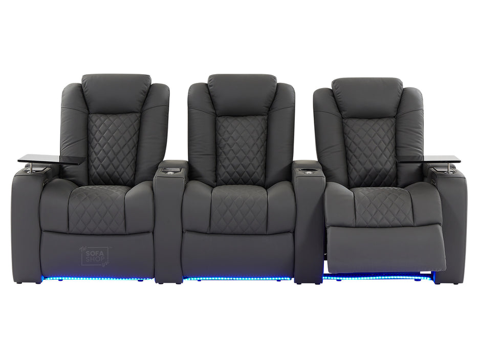 3+1 Piece Electric Home Cinema Theatre Sofa Set | Real Leather Couch Suite Package In Grey + Chilled Cupholders + Console + Power Lumbar + Table | Milano | Sofa Shop